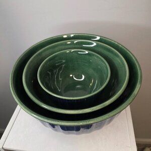 Pier 1 Set of Three Blue Green Mixing Bowls Three Sizes